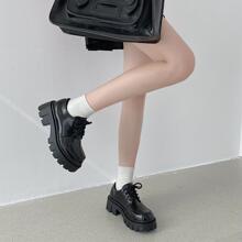 乐福鞋2025秋新款松糕鞋英伦风黑色厚底小皮鞋女方头系带增高单鞋