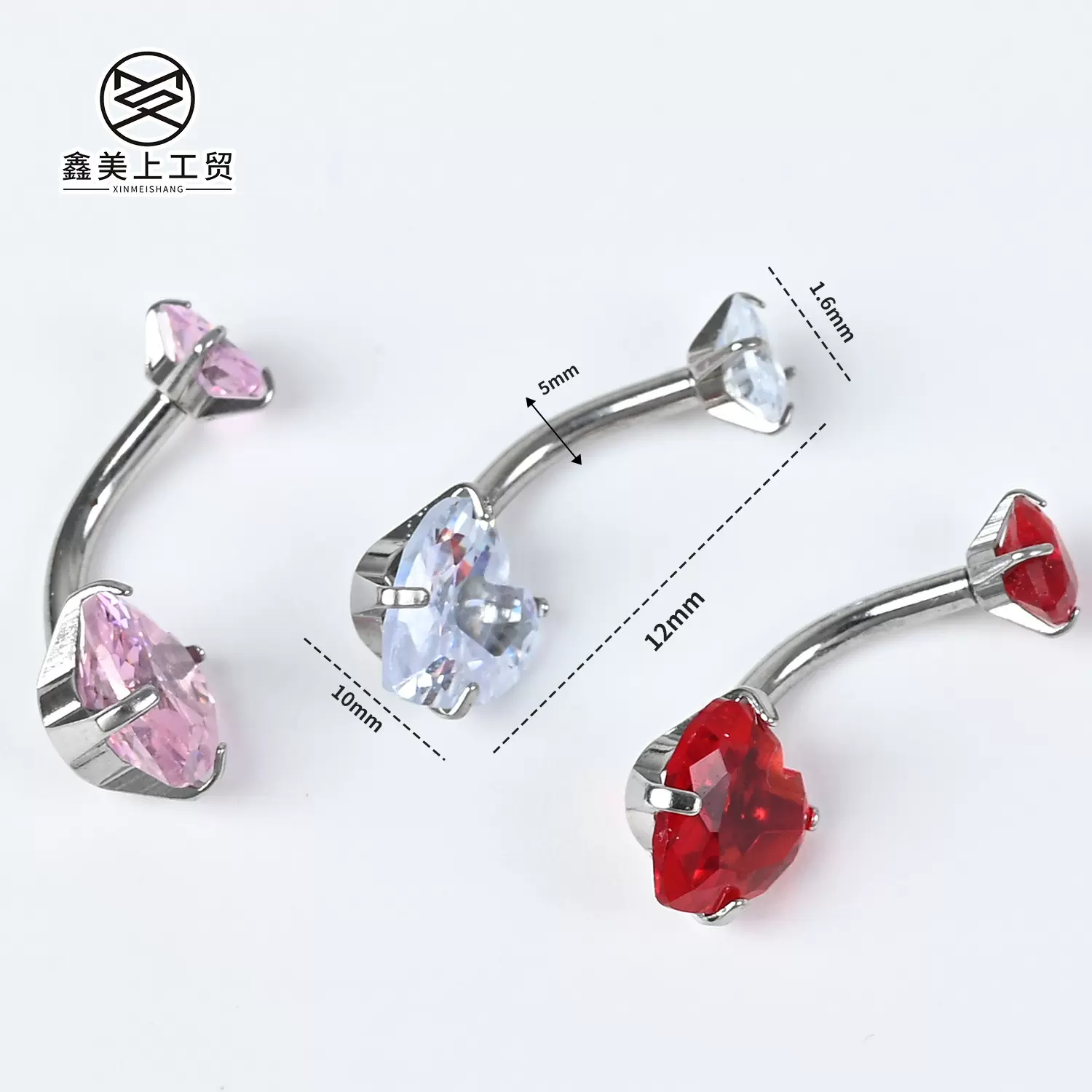 爱心镶钻肚脐钉 厂家现货简单款脐饰时尚锆石穿刺肚脐环饰品