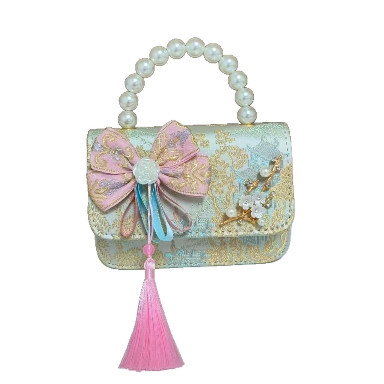 Bolsos infantiles de alto nivel, exquisitos antiguos, bolsos de cambio de niña, bolsos de mano de perlas de princesa, bolsos de almacenamiento