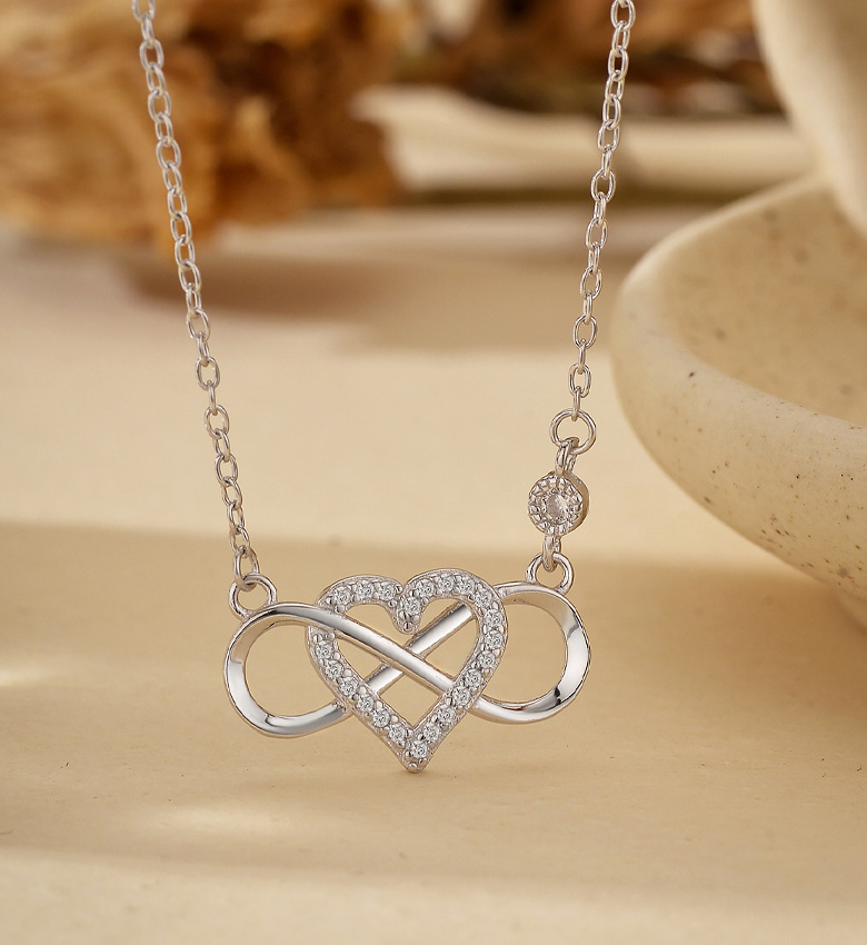 cable chain Chain Type 1 Piece Quantity Daily Occasion 925 Sterling Silver Infinity Heart Shape Zircon 18K Gold Plated Necklace