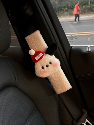 girl car good things new – Seat belt shoulder pad - red-hat-pacha-dog-head-white-lamb-velvet-shoulder-cover