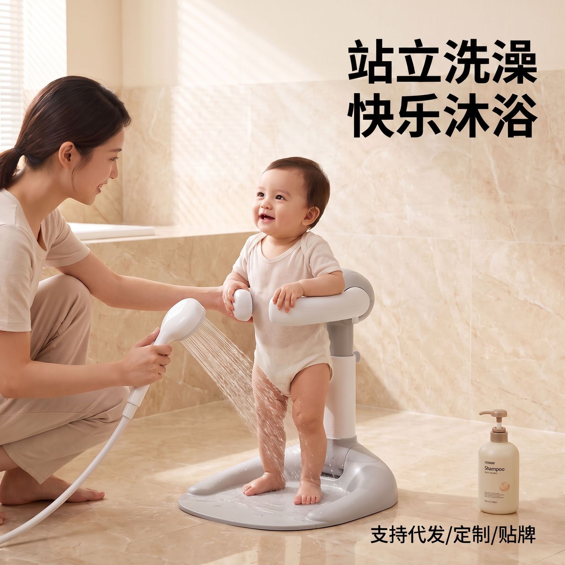 Soporte de Baño de Pie para Bebé de Plástico PP, Antideslizante para Baño de Bebés