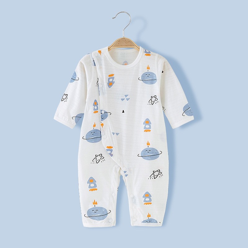 Slub Cotton Newborn Clothes Summer Clothes Jumpsuit Baby Pure Cotton Thin Baby Long Sleeve Air-conditioning Clothes Harper Pajamas