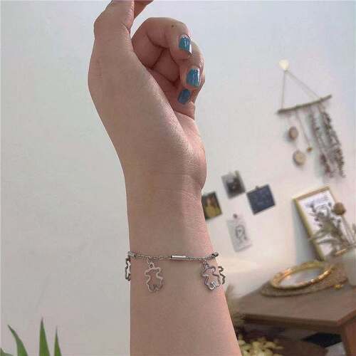 Bear Bracelet Double-layer Hollow Bead Pendant Couple Girl Cool Korean Stainless Steel Titanium Steel Bracelet Trendy