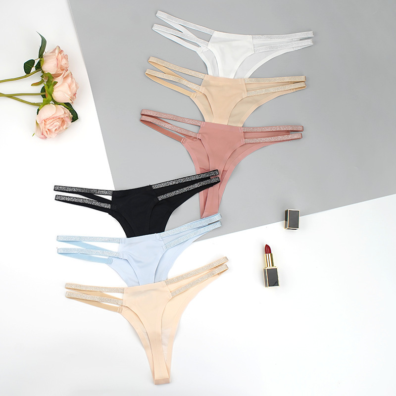 Wholesale European and American best selling low waist silver ribbon thong sports fitness sexy ladies seamless underwear foreign trade wholesale Wholesale European and American best selling low waist silver ribbon thong sports fitness sexy ladies seamless underwear foreign trade wholesale
