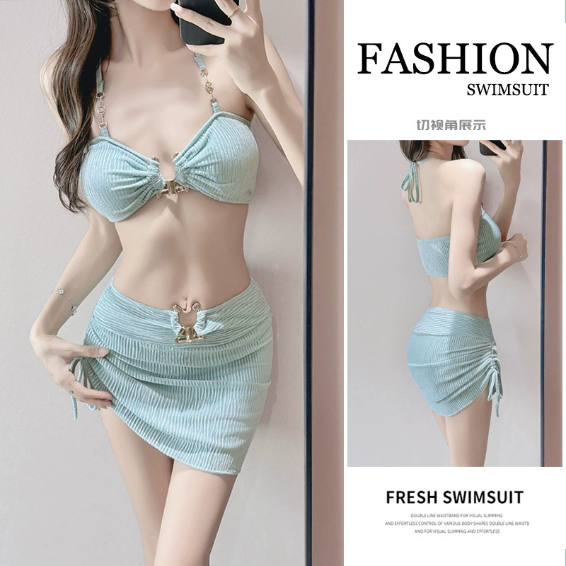 2025 новый купальник женский сексуальный с разрезом юбка трехчастный бикини для маленькой груди пуш-ап для горячего источника и пляжного отдыха