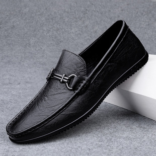 Live Broadcast Explosions Doug Shoes Men's Genuine Leather Cowhide Cross-border High-end Business Casual Leather Shoes Soft Sole Slip-on Dad Shoes
