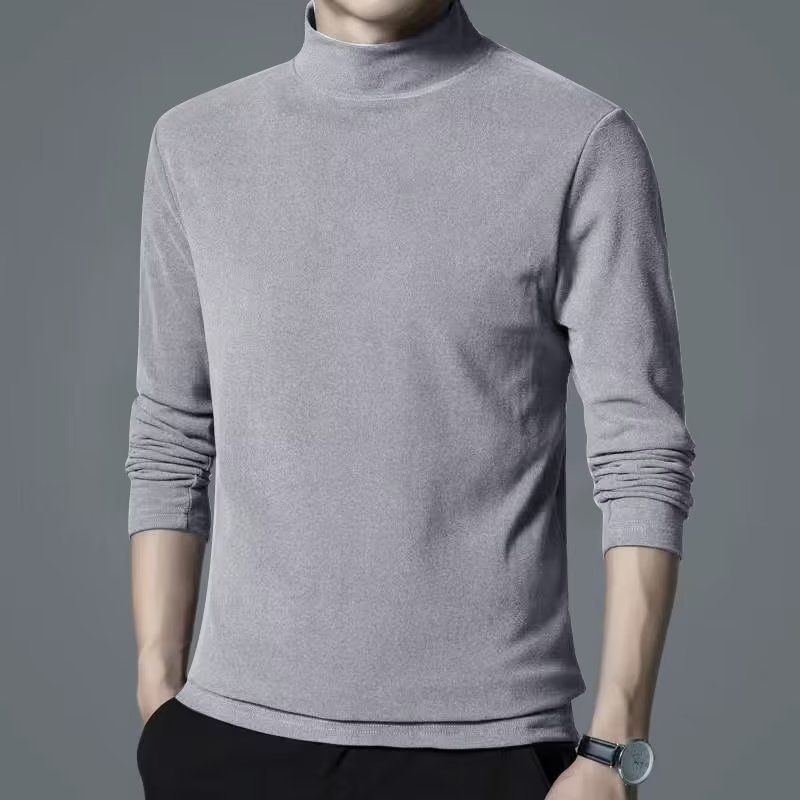 Camiseta de manga larga de los hombres de medio cuello alto color sólido todo partido casual interior medio cuello camisa de fondo moda nuevo Otoño e Invierno camisa de fondo camiseta