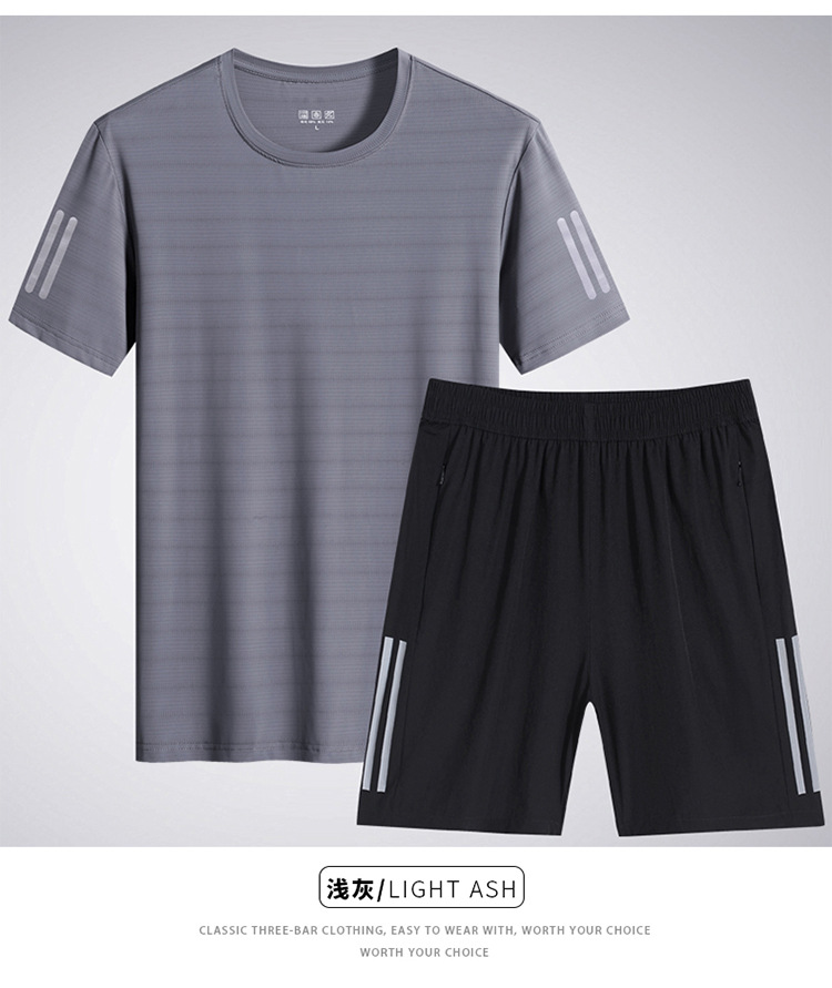 Traje deportivo de los hombres de verano nueva seda de hielo de manga corta Camiseta pantalones cortos más el tamaño de la ropa de entrenamiento de fitness correr ropa de secado rápido al por mayor
