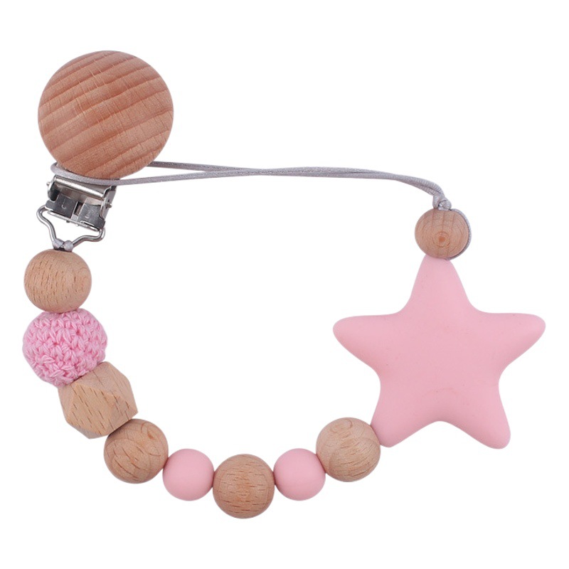 Bebé suministros de dibujos animados de silicona estrella mordedor calmante bebé chupete cadena silicona mordedura molar anti-gota cadena