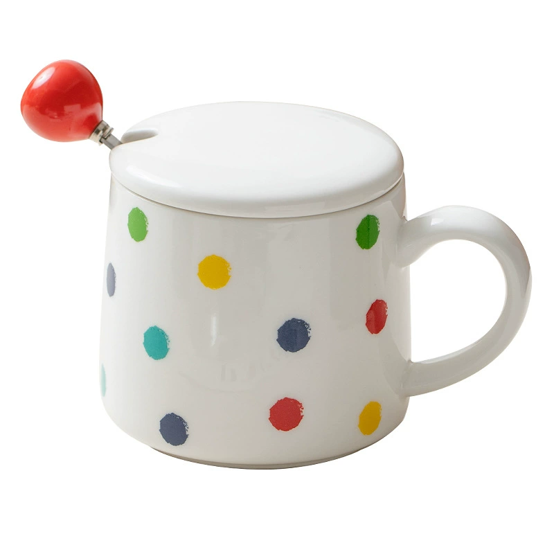 Кружка с кофе в горошек с ложкой из керамики декоративная керамическая кружка высокого качества домашнее офисное подарочная
