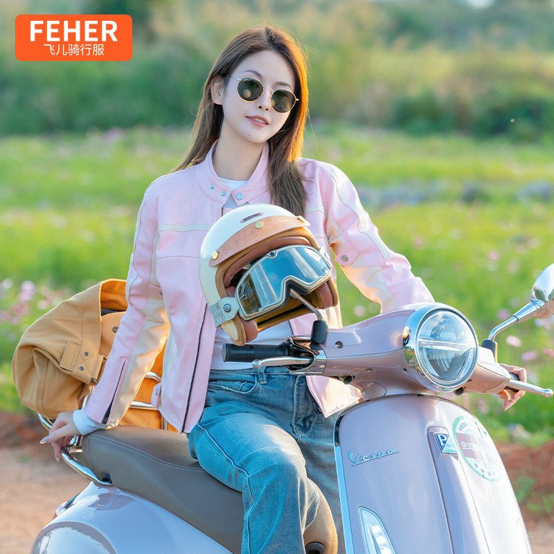 FEHER Riding Clothing Leather Clothing Women's Riding Microfiber Motorcycle Jacket Feier Winter Warm Windproof Waterproof Sheep Pattern Jacket