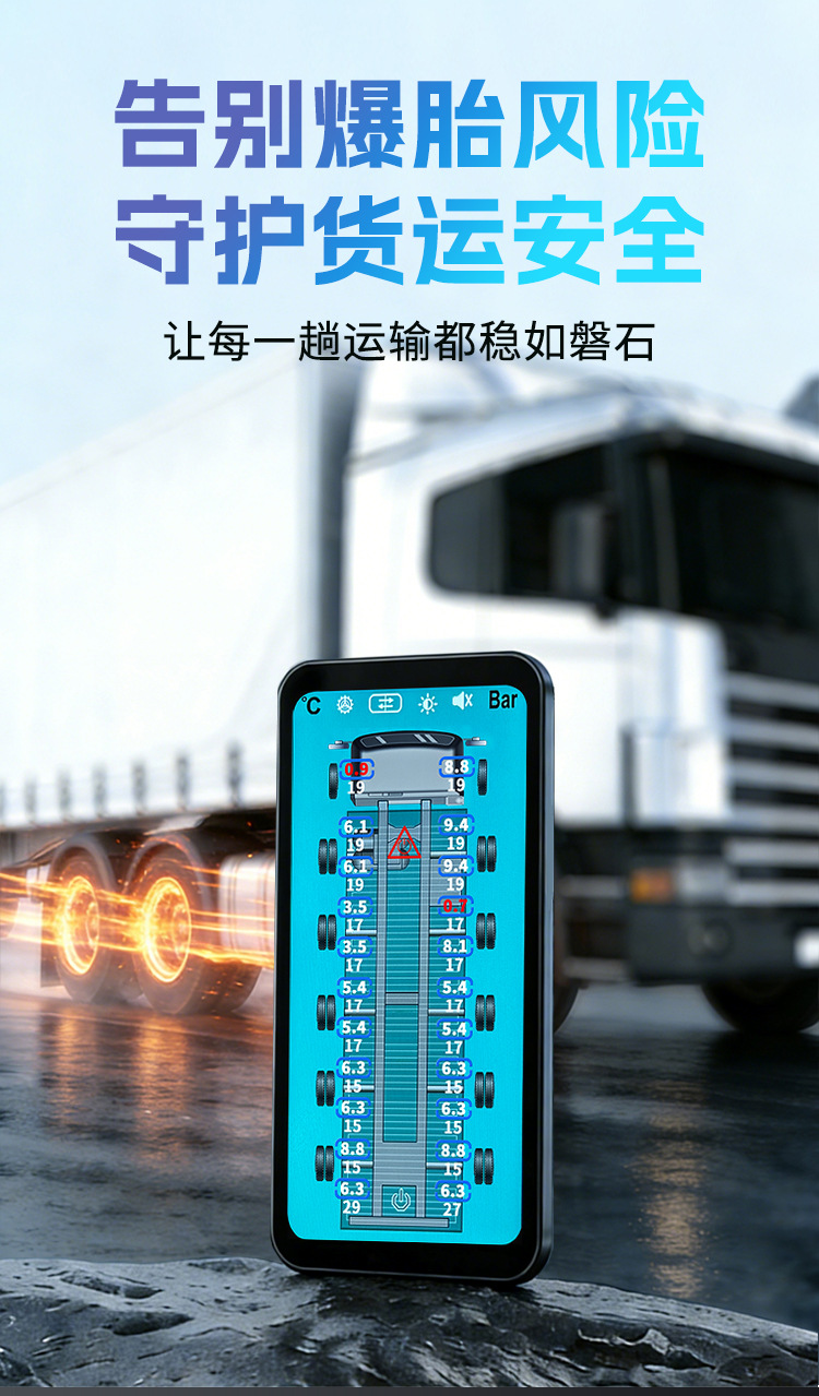 Anruichuang Truck Trailer Tire Pressure Monitor with Internal and External High-Precision Large Screen, 2026 New Model, Dedicated for 14 to 22 Wheels