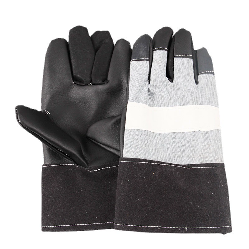 Короткие кожаные сварочные защитные перчатки прочные рабочие перчатки Заводские поставки кожаные перчатки без воловьей кожи с цветком