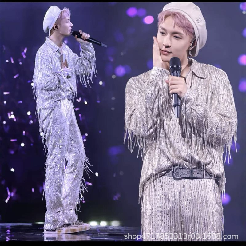 Звездные блестки с бахроми рубашки хип-хоп командные костюмы блестящие мужчины и женщины