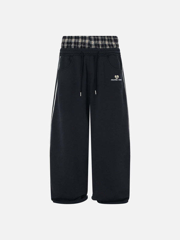 Pantalones Deportivos con Bordado y Efecto Dos Piezas para Mujer de Algodón Holgados para Deportes y Uso Casual