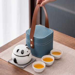 Creative panda travel tea set portable express ceramic three cups cute gift box company white collar business gifts