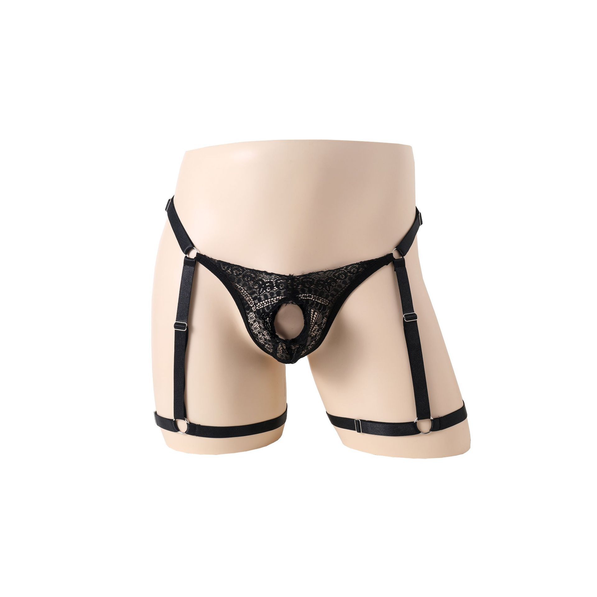 Foreign trade men's sexy underwear adjustable hole lace men's boxer pants perspective sexy men's sexy thong