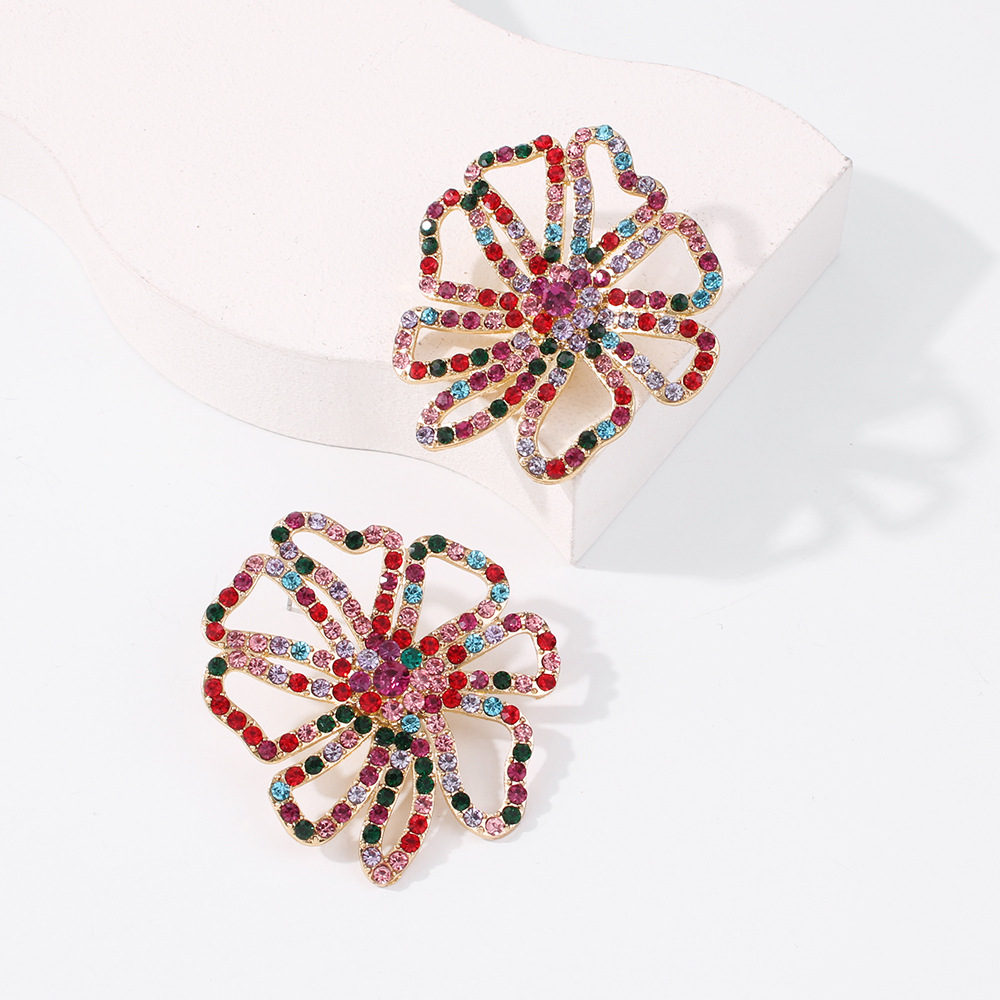 Geometric Color Flower Diamond Alloy Earrings display picture 6