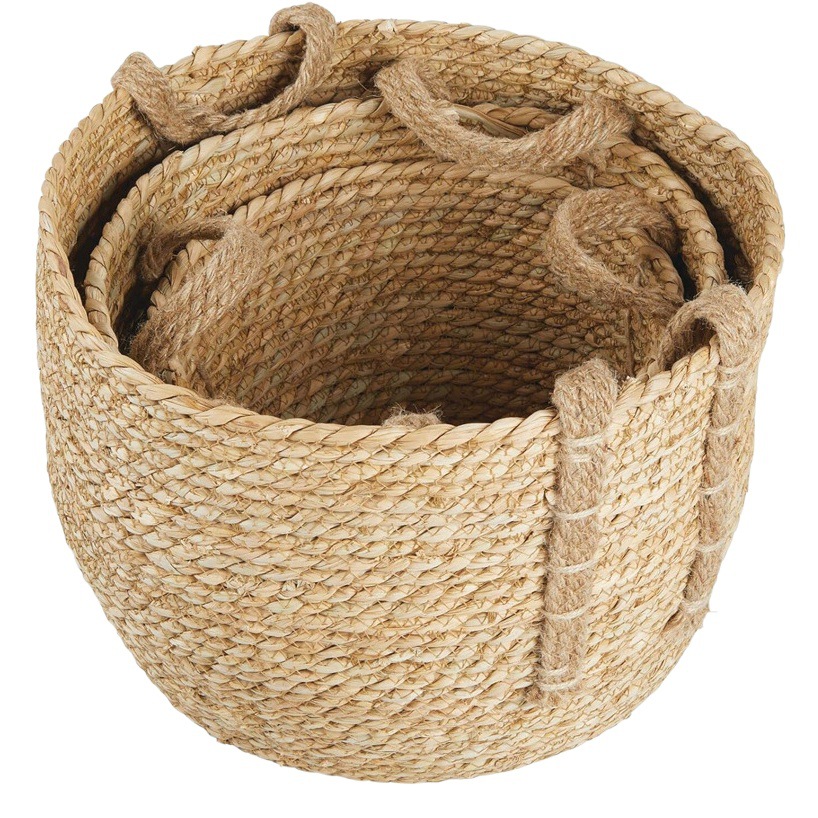 Amazon Hot Sale Cesta de almacenamiento de tejido de paja Cesta de almacenamiento de tejido Cesta de almacenamiento de cestas de tejido de caña Cesta de almacenamiento de basura