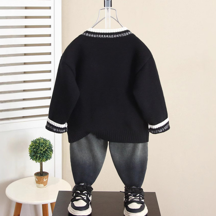 6697 Suéter de otoño e invierno para niños Suéter de punto grueso de moda para bebés de estilo occidental 2025 nuevo jersey de invierno para niños