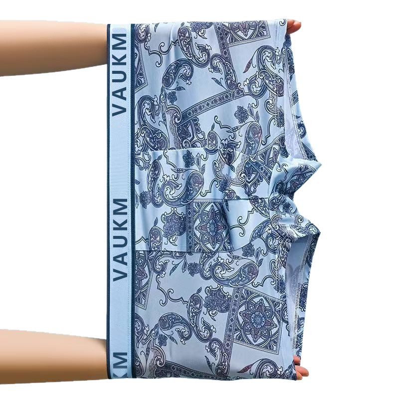Breathable Bamboo-Fiber Boxer Briefs For Men – Lightweight & Antimicrobial With Artistic Prints (L-4XL, Retro Blue/Gray/Black)_voghion.com