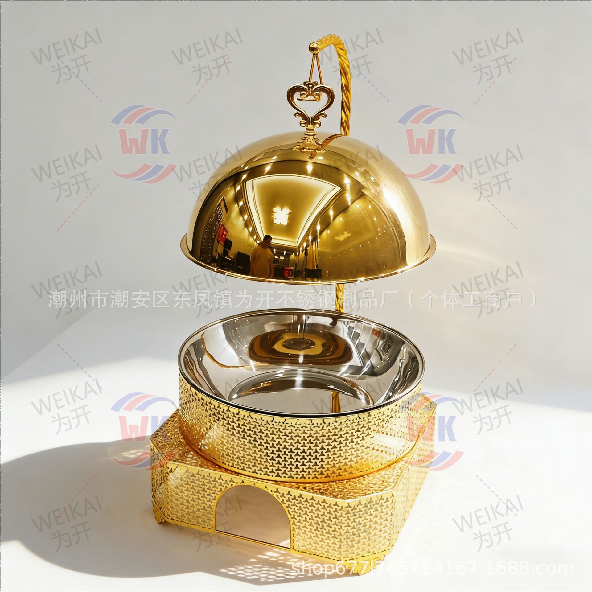 Fuente transfronteriza buffet dorado horno de lujo Hotel circular banquete de bodas horno de alcohol 8l horno de Buffy de acero inoxidable térmico image 11