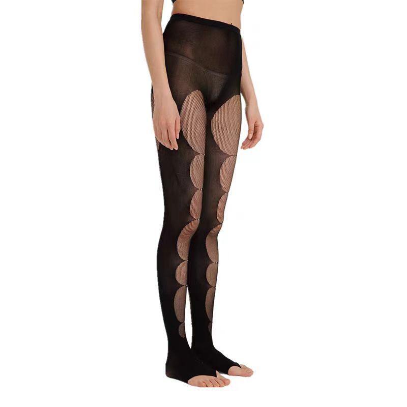 Wang Liwen Rz Style Beaded and Studded Curved Circular Mesh Deconstructed Design Pantyhose Fishnet Stockings Wang Liwen Rz Style Beaded and Studded Curved Circular Mesh Deconstructed Design Pantyhose Fishnet Stockings
