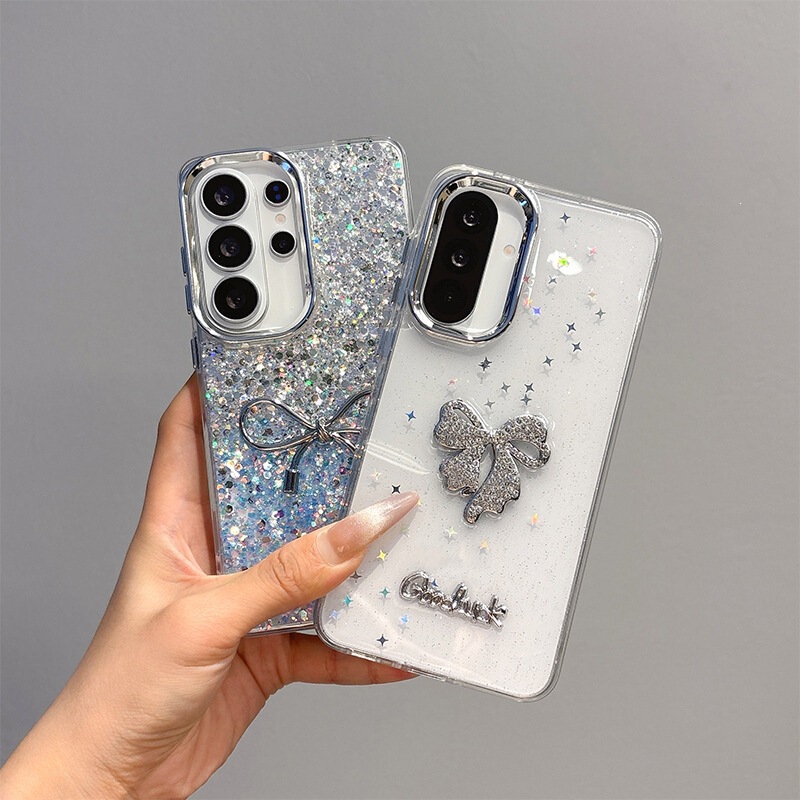 Suitable for Samsung S25 Glitter Sequin Phone Case S26Ultra Rhinestone Hollow Bow A55 Protective Cover