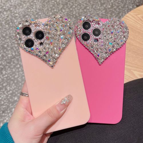 Suitable for Apple 15 mobile phone case silicone love rhinestone iPhone 14 promax protective cover female 13 all-inclusive premium
