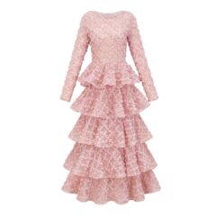 跨境热销外贸女装独立站涤纶甜美玫瑰蛋糕裙子舞会礼服重工连衣裙