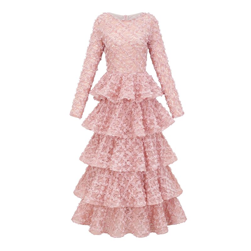 Cross-Border Hot-Selling Foreign Trade Women's Clothing Independent Brand Polyester Sweet Rose Cake Dress Ball Gown Heavy-Duty Dress