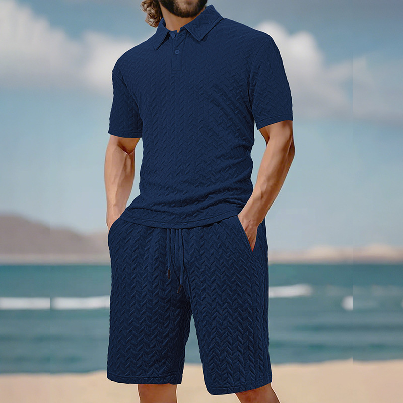 Hot-selling cross-border e-commerce platform from Europe and America: Summer jacquard multi-color casual suit, T-shirt, shorts, men's solid color fashion sports fitness men's suit.