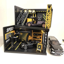 1:24仿真DIY拼装汽车修理厂场景停车场模型停车场摆件收纳玩具车