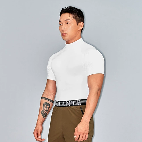 Дышащий с короткими рукавами мужской летняя спортивная футболка облегающей быстрой сушки фитнес полувысокий воротник одежда с тремя рукавами тренировочная беговая одежда