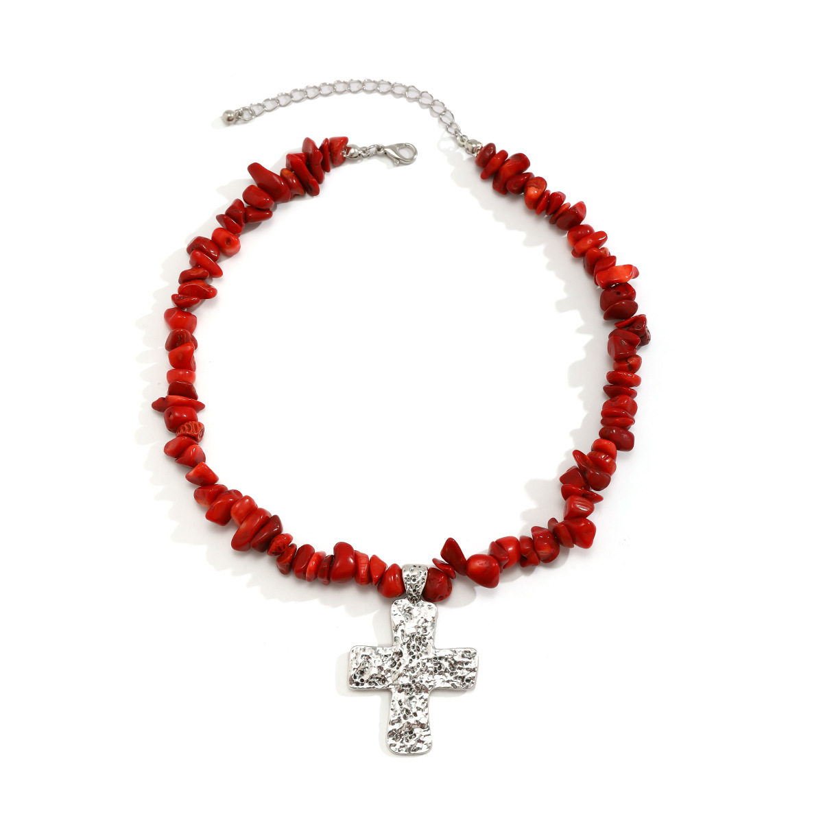 Jewelry Turquoise Beaded Stone Women's Versatile Cross Necklace_voghion.com