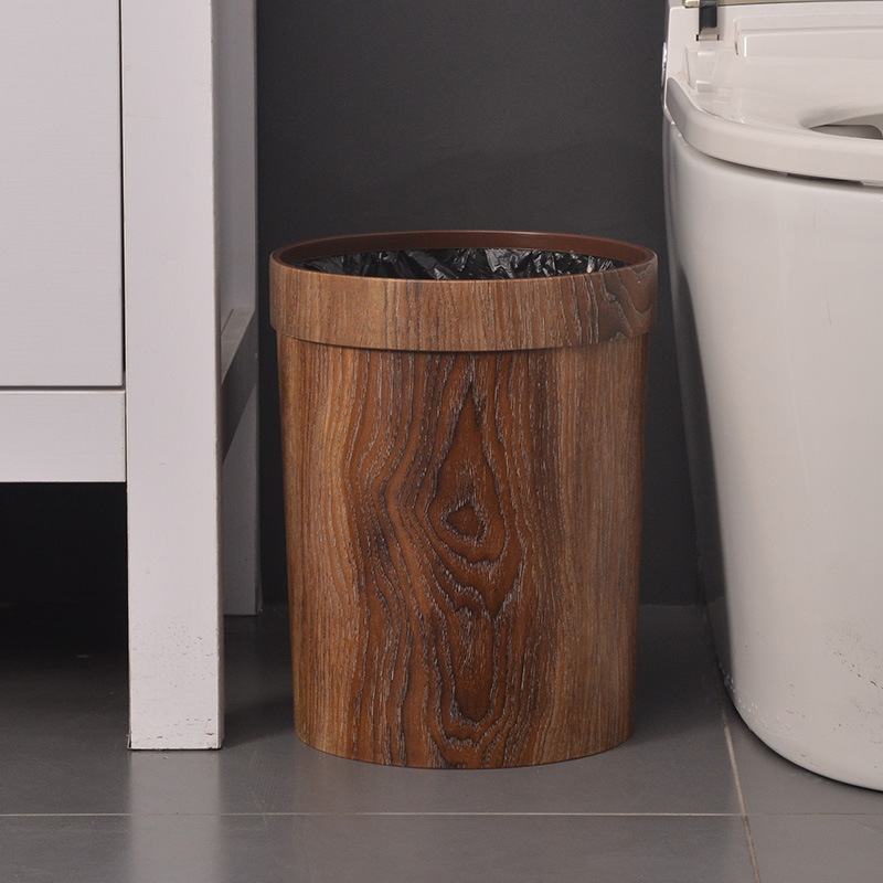 Hotel trash can guest room trash can retro round wood grain trash can Hotel plastic trash can