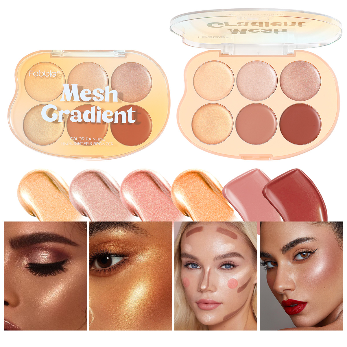 (caja de visualización) Fabble maquillaje transfronterizo venta caliente de alto valor de color seis colores gradiente de alta brillo placa de reparación FBC062
