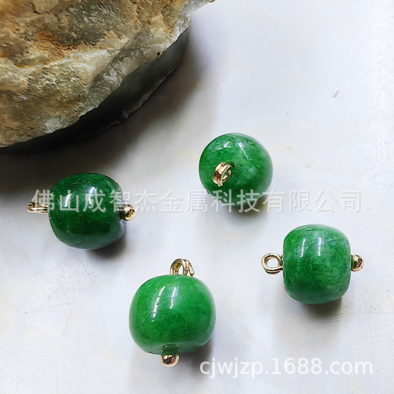 柿柿如意绿色石头老型珠系列圆珠钮扣 紫气东来新中式服饰双弯针