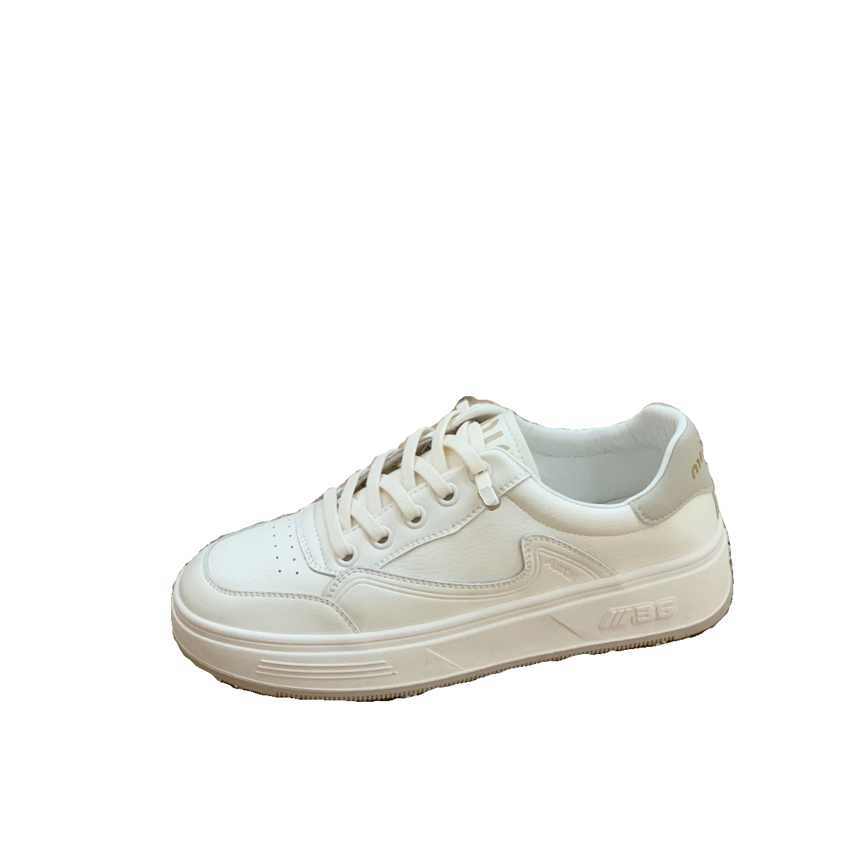 Weiße Damen Freizeitschuhe Aus Echtleder Mit Dicker Sohle_voghion.com