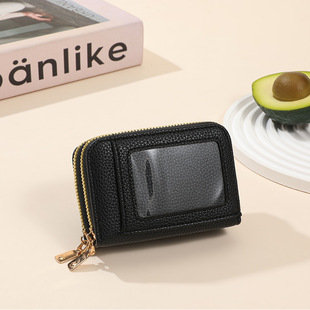 New Pure Color Simple Accordion Bag Double Zipper Transparent Window Multi-Card Slot Pu Multi-Purpose Coin Wallet Ready for Sale