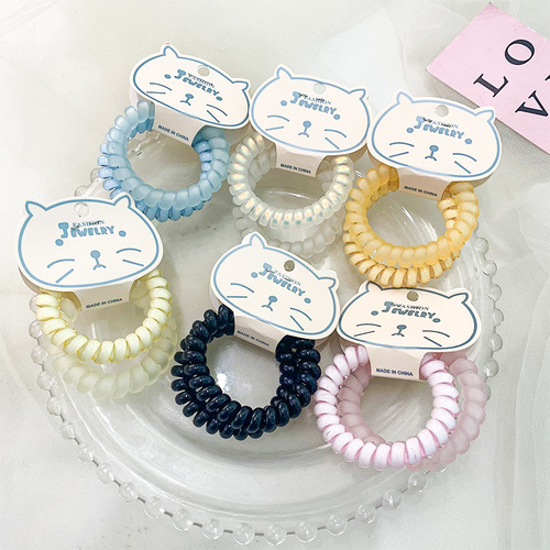Candy color transparent frosted phone cord hair tie 2 card-packed Korean style simple seamless rubber band high-end headband hair accessories