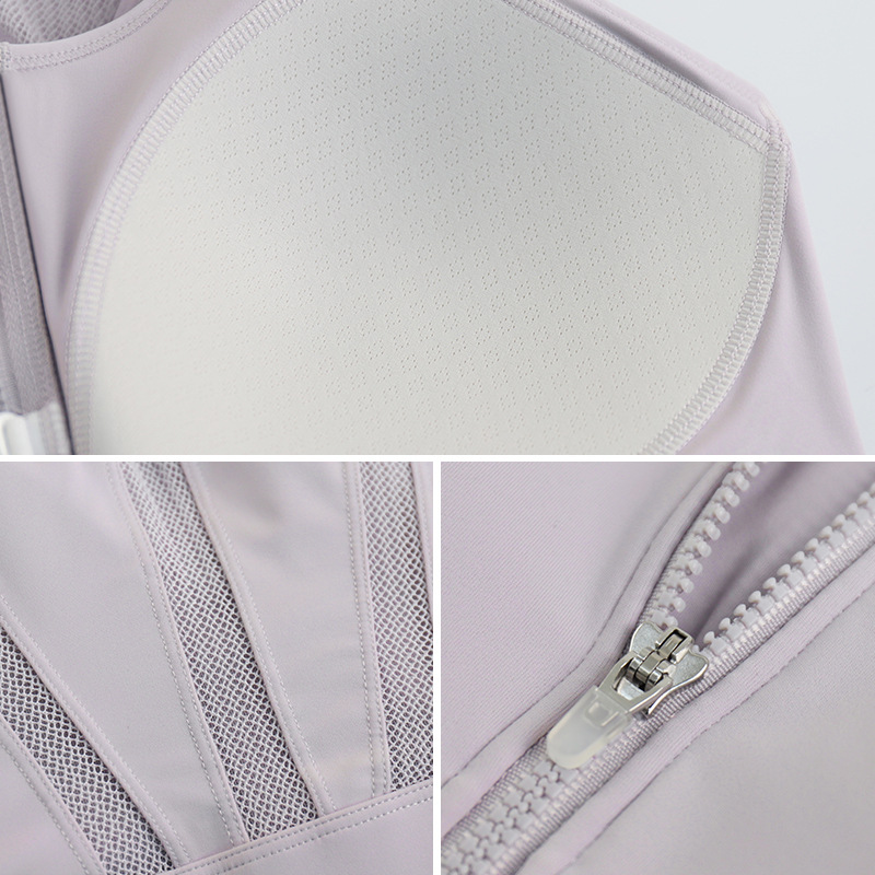 LAHN ropa interior deportiva con cremallera a prueba de choque de alta resistencia corriendo malla transpirable empalmado transpirable fitness chaleco de yoga