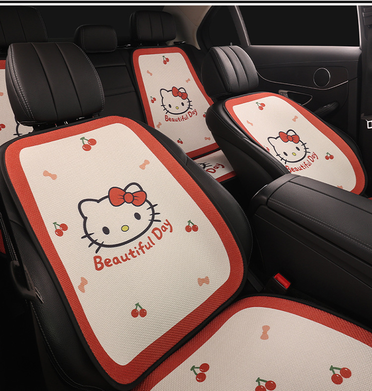 Car Seat Cushion Linen All-Season Breathable Kt Cat Seat Cushion New Half-Cover Seat Cover Cute Cartoon Single Seat Cover