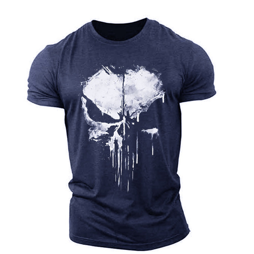 Men's round neck crew neck t-shirt short sleeve t-shirt skeleton head print men's clothing 3D fashionable casual sportswear