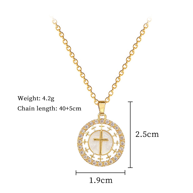 Round Cross Light Luxury Temperament Gorgeous Full Diamond Necklace Women's Versatile Collarbone Chain Titanium Steel Chain_voghion.com