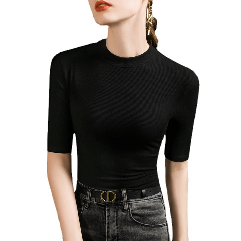Modal bottoming camisa para mujer 2023 ropa de mujer nuevo hombro cuello redondo media manga camiseta elástico interior apretado top