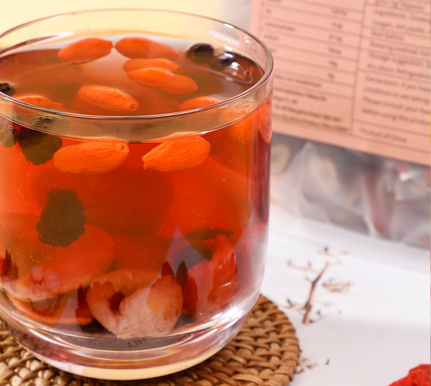 Ginseng Black Goji Mulberry Red Date Longan Wellness Tea Bags 25 Pack Sugar Free Herbal Tea quality and texture