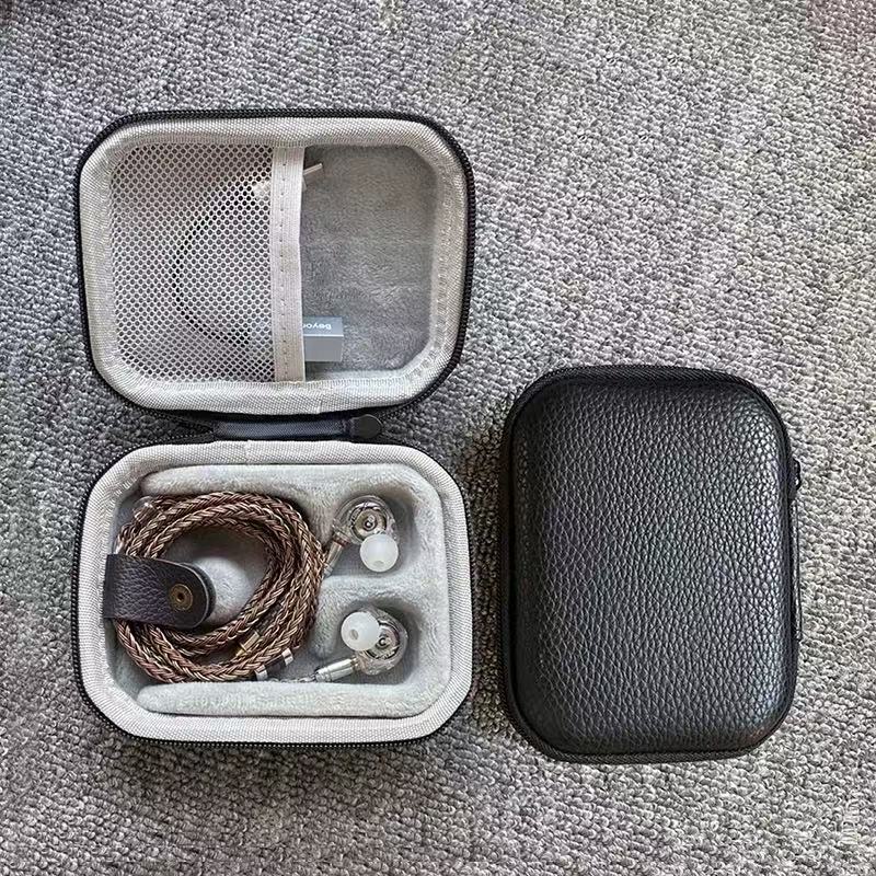 High-End Leather Hifi Headphone Earplug Storage Box Protective Cover Headphone Anti-Fall and Anti-Pressure Zipper Storage Bag