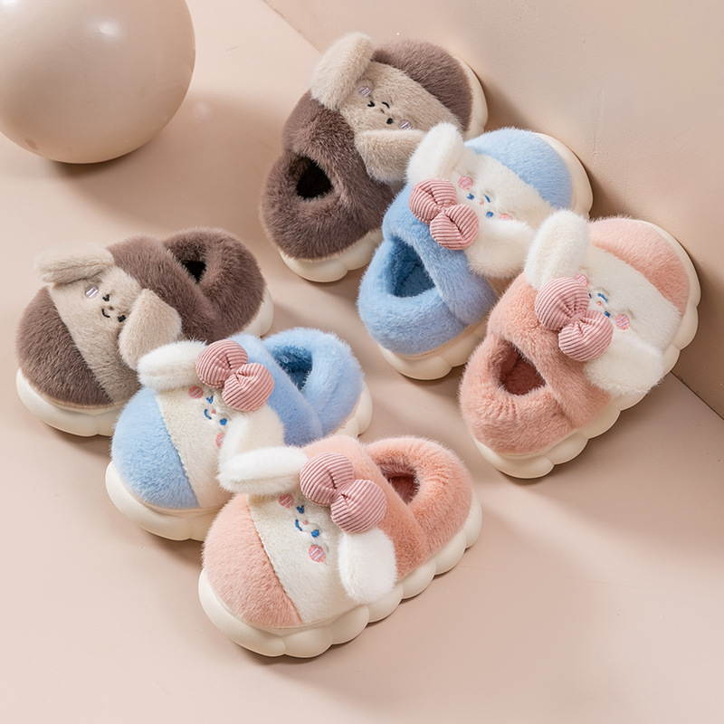 Children's cotton slippers winter bag with home indoor cartoon cute boys and girls warm and fluffy cotton shoes